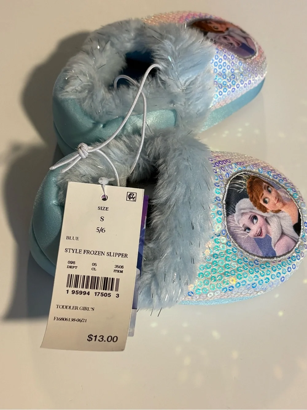 Toddler Girls Sz S 5/6 Disney Frozen Slipper-sequin Faux Fur Trim-Slip On NWT